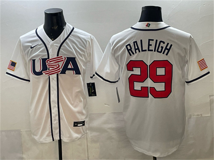 USA Baseball #29 Cal Raleigh White 2026 World Baseball Classic Home Stadium Stitched Jersey USA Baseball #29 Cal Raleigh White 2026 World Baseball Classic Home Stadium Stitched Jersey