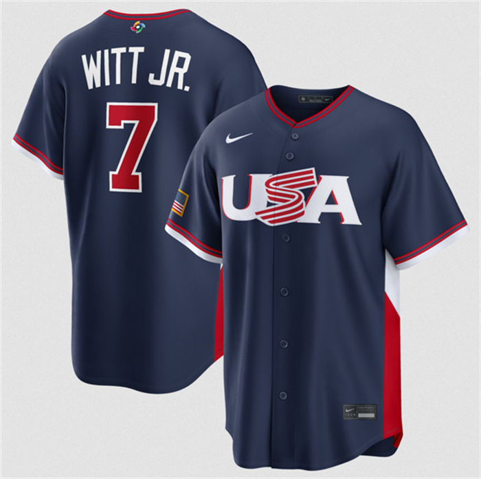 USA Baseball #7 Bobby Witt Jr. Navy 2026 World Baseball Classic Road Stadium Stitched Jersey USA Baseball #7 Bobby Witt Jr. Navy 2026 World Baseball Classic Road Stadium Stitched Jersey