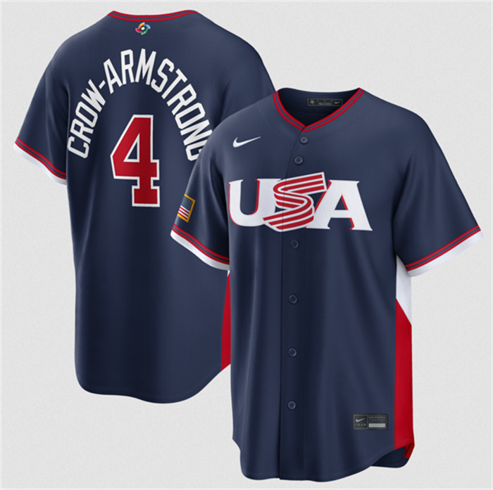 USA Baseball #4 Crow-Armstrong Navy 2026 World Baseball Classic Road Stadium Stitched Jersey USA Baseball #4 Crow-Armstrong Navy 2026 World Baseball Classic Road Stadium Stitched Jersey
