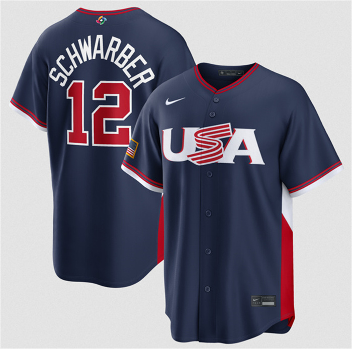 USA Baseball #12 Kyle Schwarber Navy 2026 World Baseball Classic Road Stadium Stitched Jersey