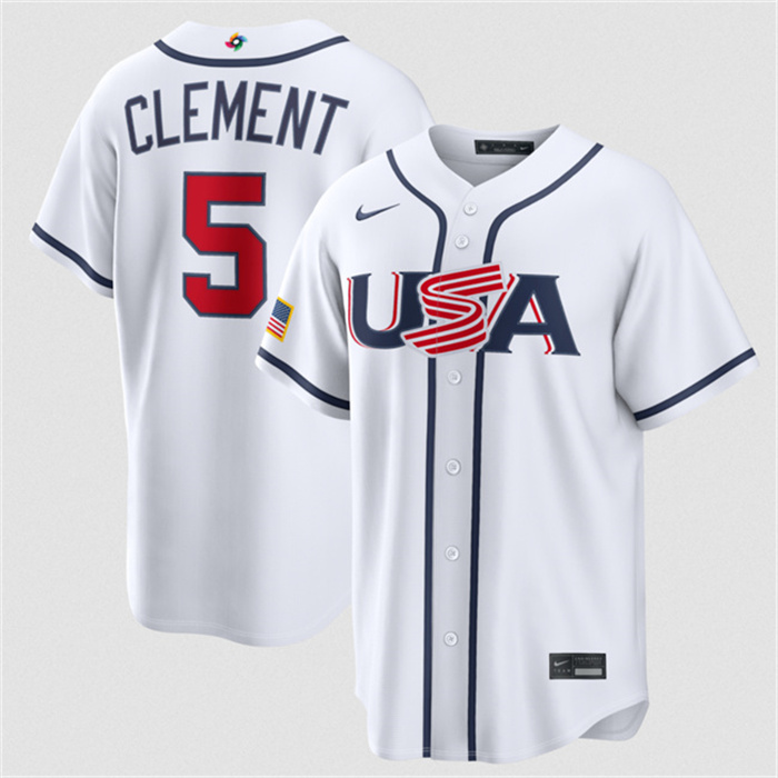USA Baseball #5 Ernie Clement White 2026 World Baseball Classic Home Stadium Stitched Jersey USA Baseball #5 Ernie Clement White 2026 World Baseball Classic Home Stadium Stitched Jersey