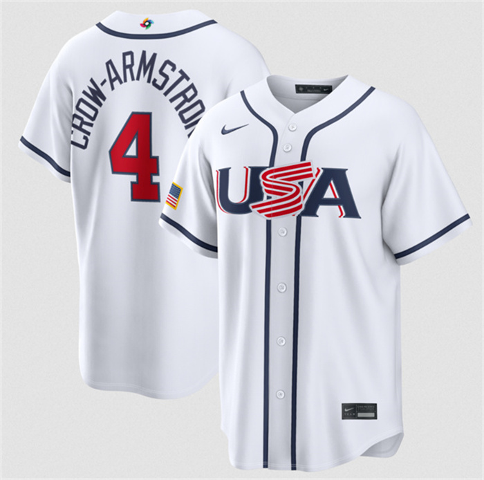 USA Baseball #4 Crow-Armstrong White 2026 World Baseball Classic Home Stadium Stitched Jersey USA Baseball #4 Crow-Armstrong White 2026 World Baseball Classic Home Stadium Stitched Jersey