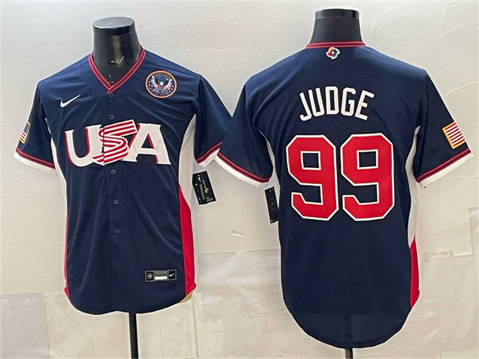 USA Baseball #99 Aaron Judge Navy 2026 World Baseball Classic United States 250th Anniversary Patch Road Stadium Stitched Jersey USA Baseball #99 Aaron Judge Navy 2026 World Baseball Classic United States 250th Anniversary Patch Road Stadium Stitched Jersey