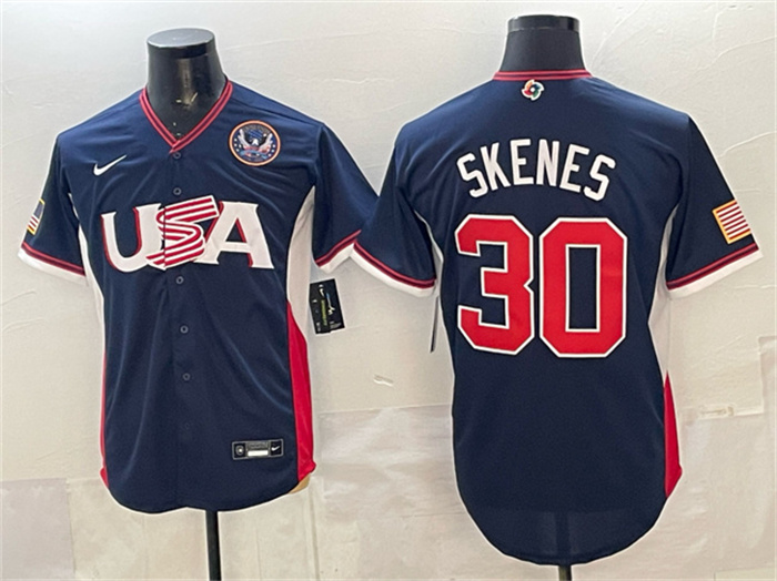 USA Baseball #30 Paul Skenes Navy 2026 World Baseball Classic United States 250th Anniversary Patch Road Stadium Stitched Jersey USA Baseball #30 Paul Skenes Navy 2026 World Baseball Classic United States 250th Anniversary Patch Road Stadium Stitched Jersey