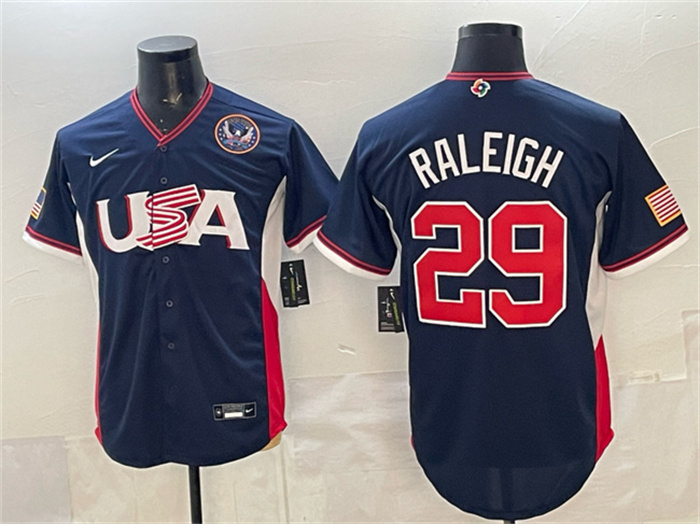 USA Baseball #29 Cal Raleigh Navy 2026 World Baseball Classic United States 250th Anniversary Patch Road Stadium Stitched Jersey USA Baseball #29 Cal Raleigh Navy 2026 World Baseball Classic United States 250th Anniversary Patch Road Stadium Stitched Jersey