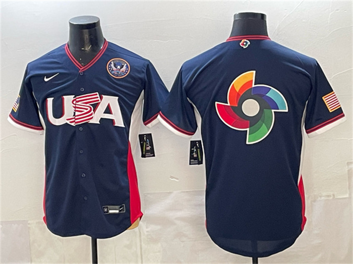 USA Baseball Team Big Logo Navy 2026 World Baseball Classic United States 250th Anniversary Patch Road Stadium Stitched Jersey