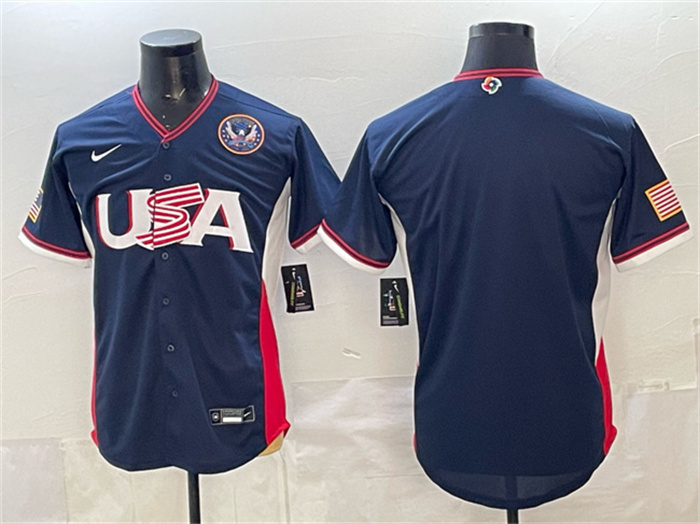 USA Baseball Blank Navy 2026 World Baseball Classic United States 250th Anniversary Patch Road Stadium Stitched Jersey