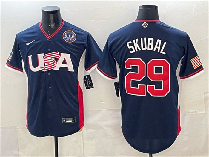 USA Baseball #29 Tarik Skubal Navy 2026 World Baseball Classic United States 250th Anniversary Patch Road Stadium Stitched Jersey USA Baseball #29 Tarik Skubal Navy 2026 World Baseball Classic United States 250th Anniversary Patch Road Stadium Stitched Jersey