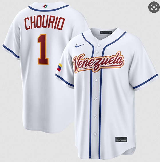 Venezuela Baseball #1 Jackson Chourio White 2026 World Baseball Classic Home Stadium Stitched Jersey
