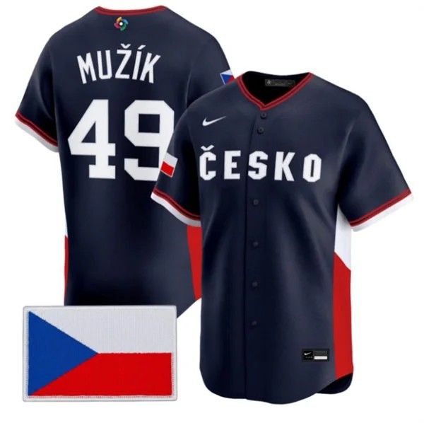 Czech Republic Baseball #49 Martin Muk Nike Navy 2026 World Baseball Classic Jersey