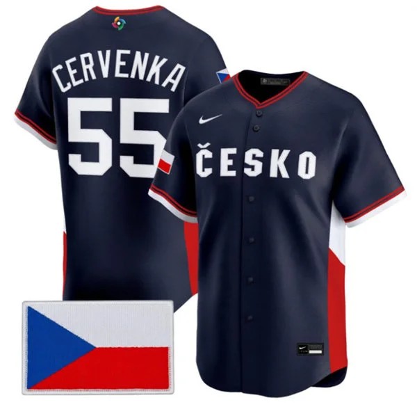 Czech Republic Baseball #55 Martin Cervenka Nike Navy 2026 World Baseball Classic Jersey
