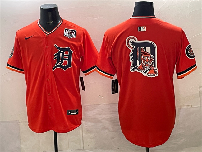 Detroit Tigers Team Big Logo Orange 2026 Alternate USA 250' Patch Vapor Premier Limited Stitched Baseball Jersey Detroit Tigers Team Big Logo Orange 2026 Alternate USA 250' Patch Vapor Premier Limited Stitched Baseball Jersey