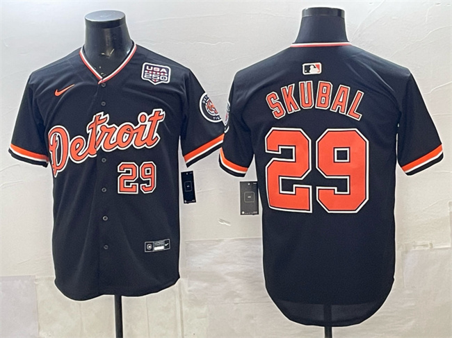 Detroit Tigers #29 Tarik Skubal Navy 2026 Alternate USA 250' Patch Vapor Premier Limited Stitched Baseball Jersey