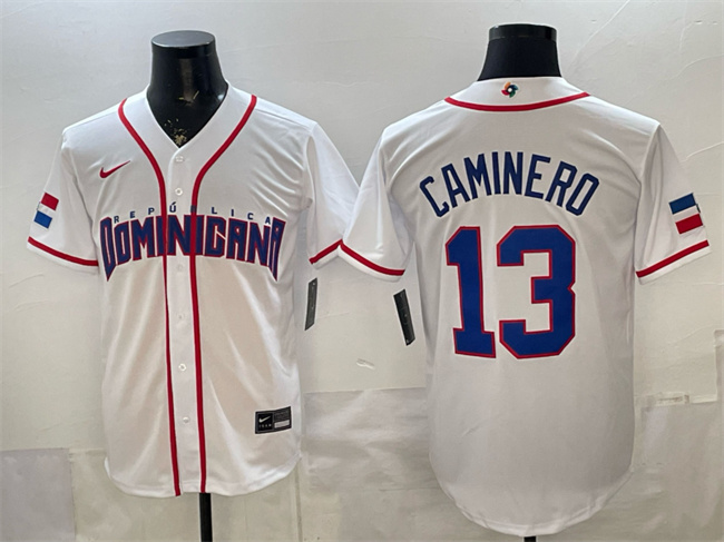Dominican Republic Baseball #13 Junior Caminero White 2026 World Baseball Classic Home Stadium Stitched Jersey Dominican Republic Baseball #13 Junior Caminero White 2026 World Baseball Classic Home Stadium Stitched Jersey