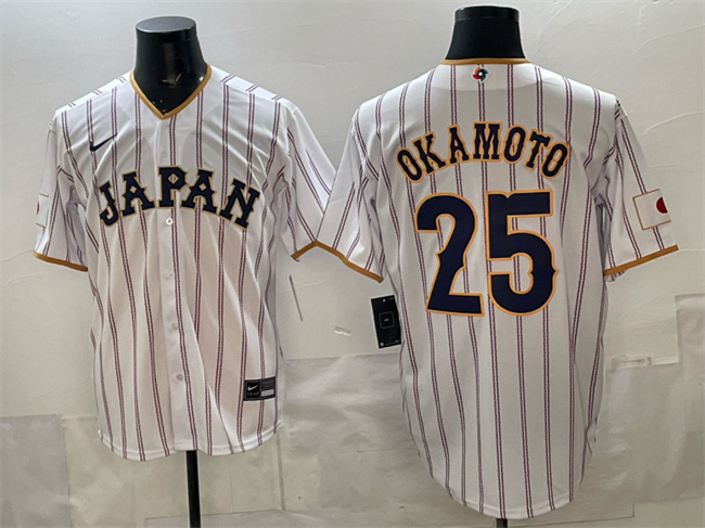 Japan Baseball #25 Kazuma Okamoto White 2026 World Baseball Classic Home Stadium Stitched Jersey