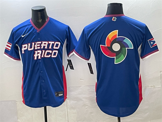 Puerto Rico Baseball Blue 2026 World Baseball Classic Big Logo Road Stadium Stitched Jersey