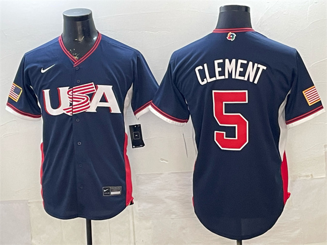 USA Baseball #5 Ernie Clement Navy 2026 World Baseball Classic Road Stadium Stitched Jersey USA Baseball #5 Ernie Clement Navy 2026 World Baseball Classic Road Stadium Stitched Jersey