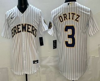 Milwaukee Brewers #3 Joey Ortiz White Cool Base Jersey Milwaukee Brewers #3 Joey Ortiz White Cool Base Jersey