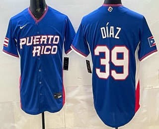 Puerto Rico #39 Edwin Diaz Blue 2026 World Baseball Classic Cool Base Jersey