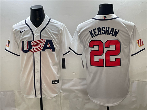 USA Baseball #22 Clayton Kershaw White 2026 World Baseball Classic Home Stadium Stitched Jersey USA Baseball #22 Clayton Kershaw White 2026 World Baseball Classic Home Stadium Stitched Jersey
