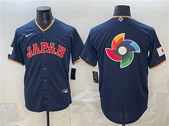 Japan Baseball Team Big Logo Navy 2026 World Baseball Classic Road Stadium Stitched Jersey