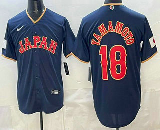Japan #18 Yoshinobu Yamamoto Navy 2026 World Baseball Classic Cool Base Jersey
