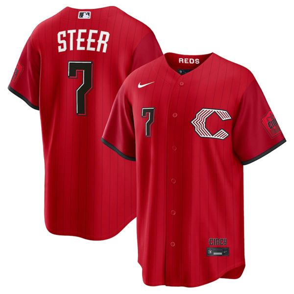 Cincinnati Reds #7 Spencer Steer Red 2026 City Connect Stadium Stitched Baseball Jersey