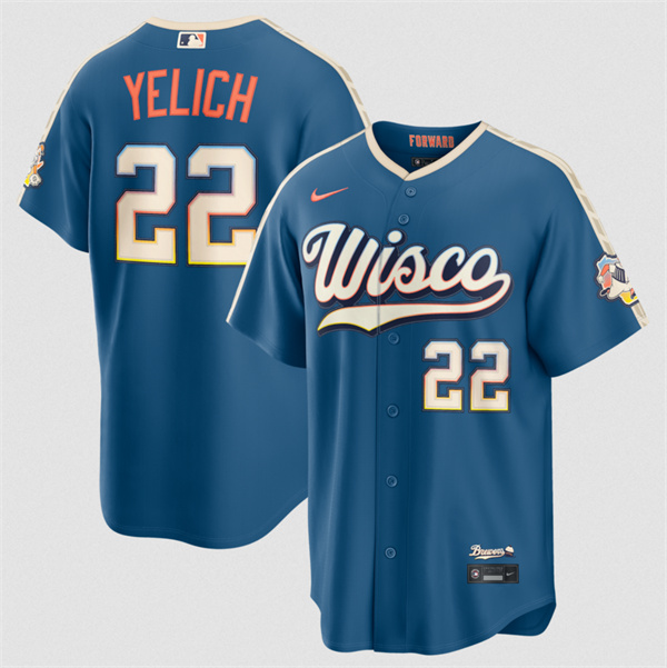 Milwaukee Brewers #22 Christian Yelich Mineral Blue 2026 City Connect Stadium Stitched Stitched Baseball Jersey Milwaukee Brewers #22 Christian Yelich Mineral Blue 2026 City Connect Stadium Stitched Stitched Baseball Jersey