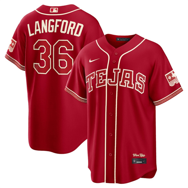 Texas Rangers #36 Wyatt Langford Red 2026 City Connect Stadium Stitched Baseball Jersey
