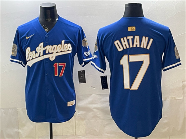 Los Angeles Dodgers #17 Shohei Ohtani Royal 2026 Gold Collection 9x & B2B Champs Patch Stitched Baseball Jersey