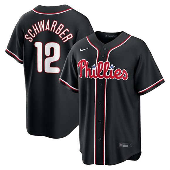Philadelphia Phillies #12 Kyle Schwarber Fashion Black Out Stitched Baseball Jersey