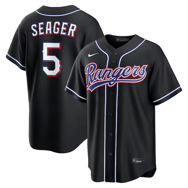 Texas Rangers #5 Corey Seager Fashion Replica Black Out Jersey