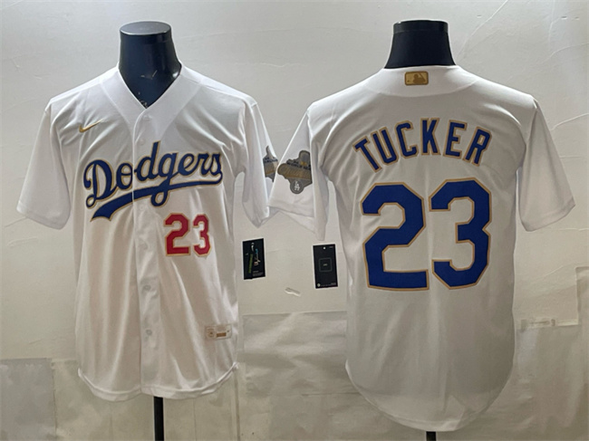 Los Angeles Dodgers #23 Kyle Tucker White 2026 Gold Collection Stadium Stitched Baseball Jersey