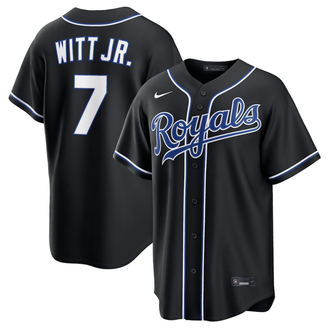 Kansas City Royals #7 Bobby Witt Jr. 2026 Fashion Replica Black Out Stitched Baseball Jersey
