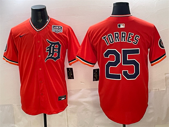 Detroit Tigers #25 Gleyber Torres Orange 2026 Alternate USA 250' Patch Vapor Premier Limited Stitched Baseball Jersey