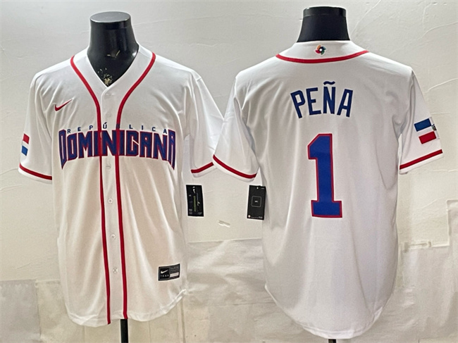 Dominican Republic Baseball #1 Jeremy Pena White 2026 World Baseball Classic Home Stadium Stitched Jersey