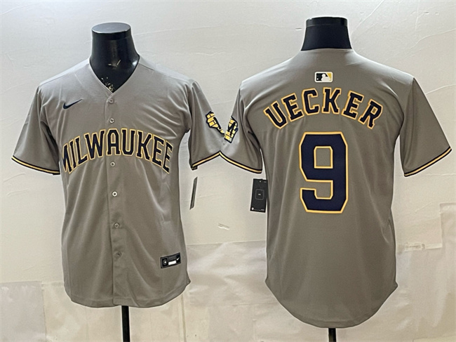 Milwaukee Brewers #9 Bob Uecker Grey Home Limited Stitched Jersey