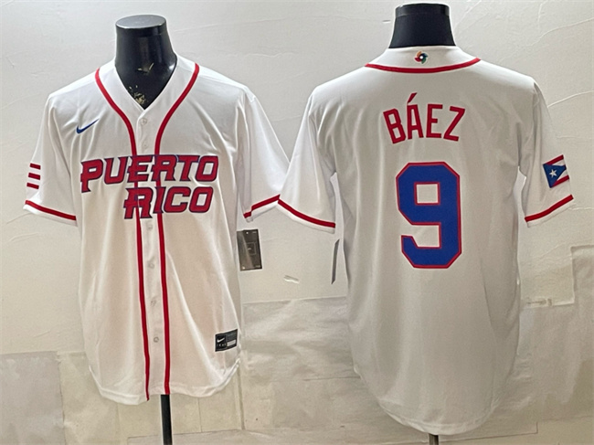 Puerto Rico Baseball #9 Javier B??ez White 2026 World Baseball Classic Home Stadium Stitched Jersey