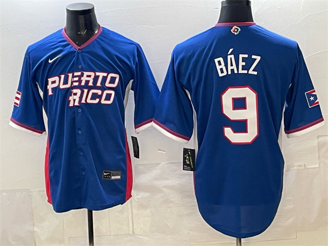 Puerto Rico Baseball #9 Javier B??ez Royal 2026 World Baseball Classic Road Stadium Stitched Jersey