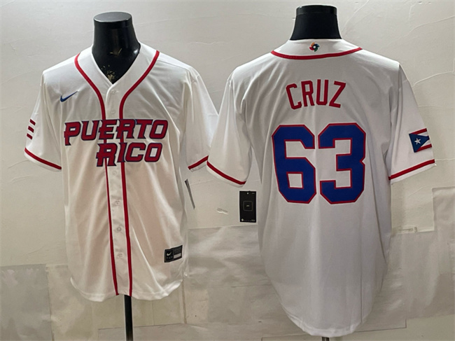 Puerto Rico Baseball #63 Fernando Cruz White 2026 World Baseball Classic Home Stadium Stitched Jersey
