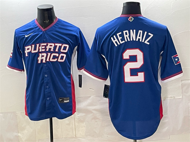 Puerto Rico Baseball #2 Darell Hernaiz Royal 2026 World Baseball Classic Road Stadium Stitched Jersey