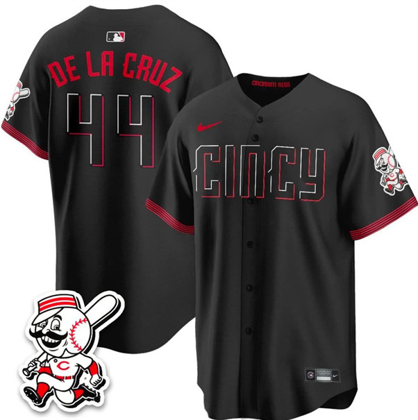 Cincinnati Reds #44 Elly De La Cruz Black City Connect With Patch Limited Stitched Baseball Jersey