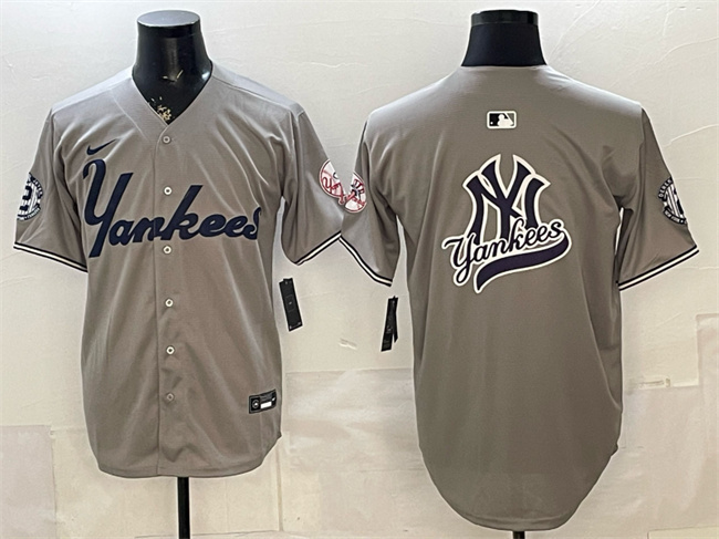 New York Yankees Team Big Logo Grey With Patch Limited Stitched Baseball Jersey New York Yankees Team Big Logo Grey With Patch Limited Stitched Baseball Jersey
