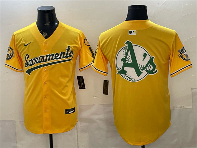 Oakland Athletics Team Big Logo 2026 Yellow Alternate Sacramento Celebrating 125 Years Vapor Limited Stitched Baseball Jerseys Oakland Athletics Team Big Logo 2026 Yellow Alternate Sacramento Celebrating 125 Years Vapor Limited Stitched Baseball Jerseys