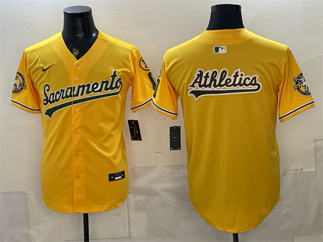 Oakland Athletics Team Big Logo 2026 Yellow Alternate Sacramento Celebrating 125 Years Vapor Limited Stitched Baseball Jerseys Oakland Athletics Team Big Logo 2026 Yellow Alternate Sacramento Celebrating 125 Years Vapor Limited Stitched Baseball Jerseys