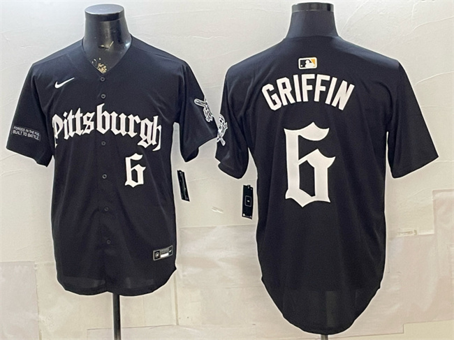 Pittsburgh Pirates #6 Konnor Griffin Black 'Gothic Steel City Edition' Vapor Limited Stitched Baseball Jersey Pittsburgh Pirates #6 Konnor Griffin Black 'Gothic Steel City Edition' Vapor Limited Stitched Baseball Jersey