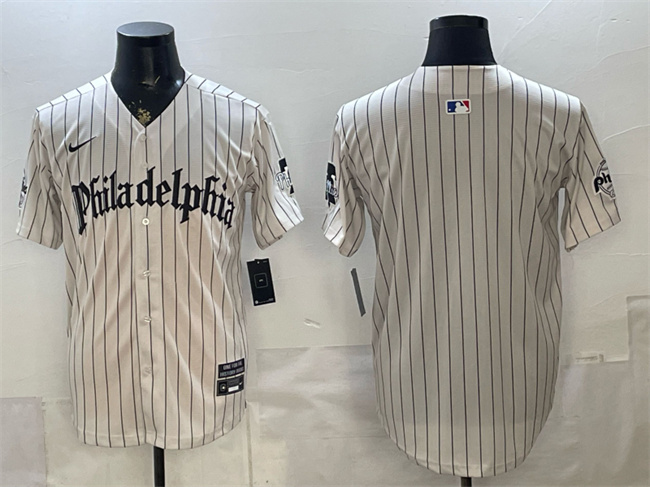 Philadelphia Phillies Blank Cream Pinstripe Gothic Vapor Limited Stitched Jersey Philadelphia Phillies Blank Cream Pinstripe Gothic Vapor Limited Stitched Jersey
