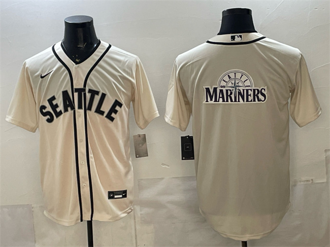 Seattle Mariners Team Big Logo Cream Alternate Stitched Baseball Jersey