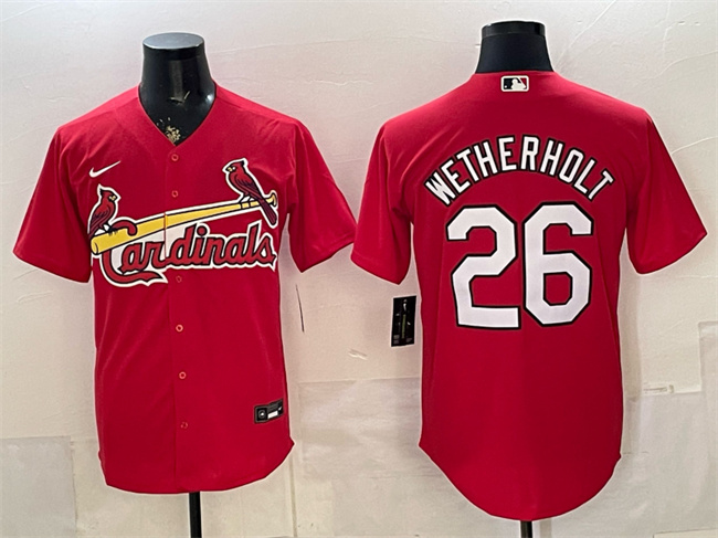 St. Louis Cardinals #26 JJ Wetherholt Red Cool Base Stitched Baseball Jersey St. Louis Cardinals #26 JJ Wetherholt Red Cool Base Stitched Baseball Jersey