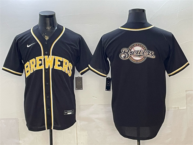 Milwaukee Brewers Team Big Logo 2026 Fashion Replica Black Out Stitched Baseball Jersey Milwaukee Brewers Team Big Logo 2026 Fashion Replica Black Out Stitched Baseball Jersey